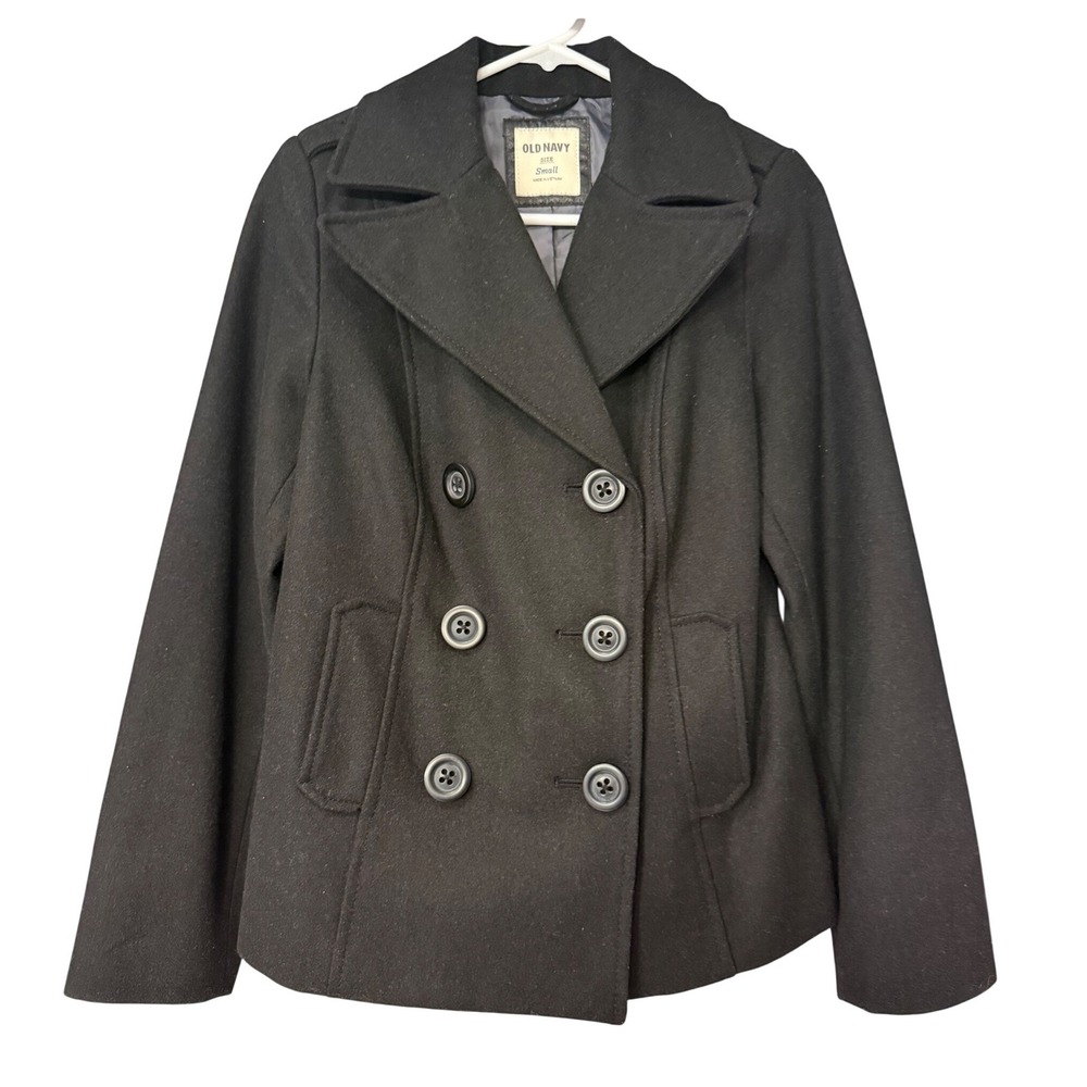 Old Navy Womens Black‎ Wool Blend Double Breasted Pea Coat Small